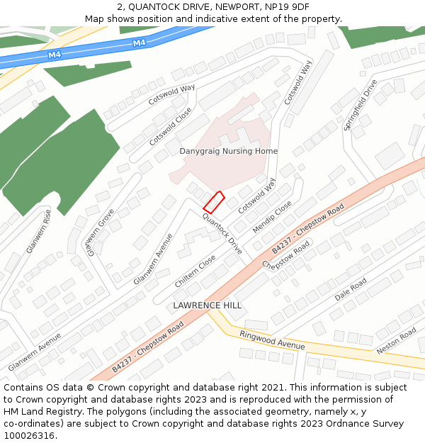 2, QUANTOCK DRIVE, NEWPORT, NP19 9DF: Location map and indicative extent of plot