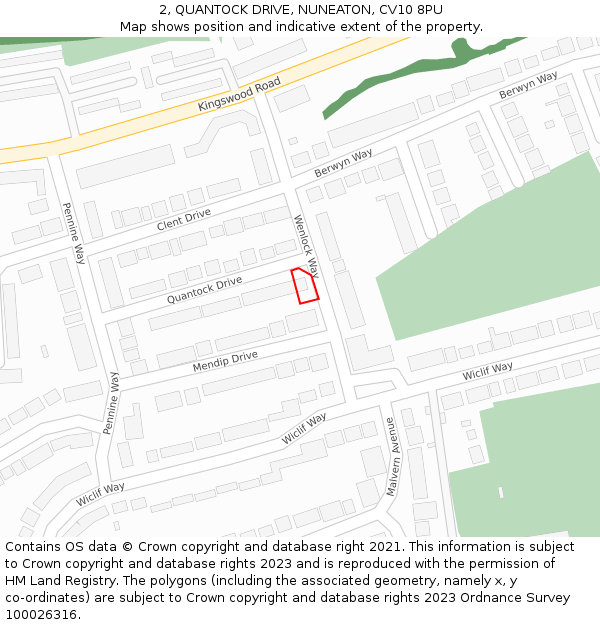 2, QUANTOCK DRIVE, NUNEATON, CV10 8PU: Location map and indicative extent of plot