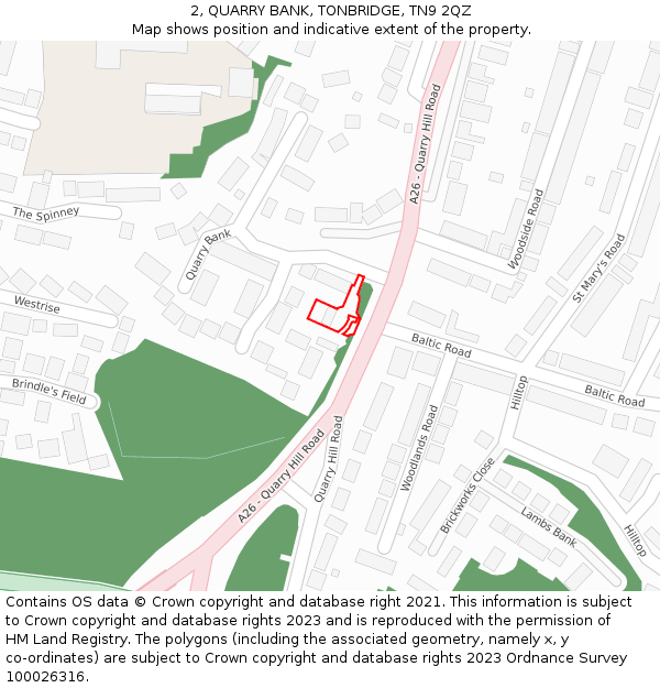 2, QUARRY BANK, TONBRIDGE, TN9 2QZ: Location map and indicative extent of plot