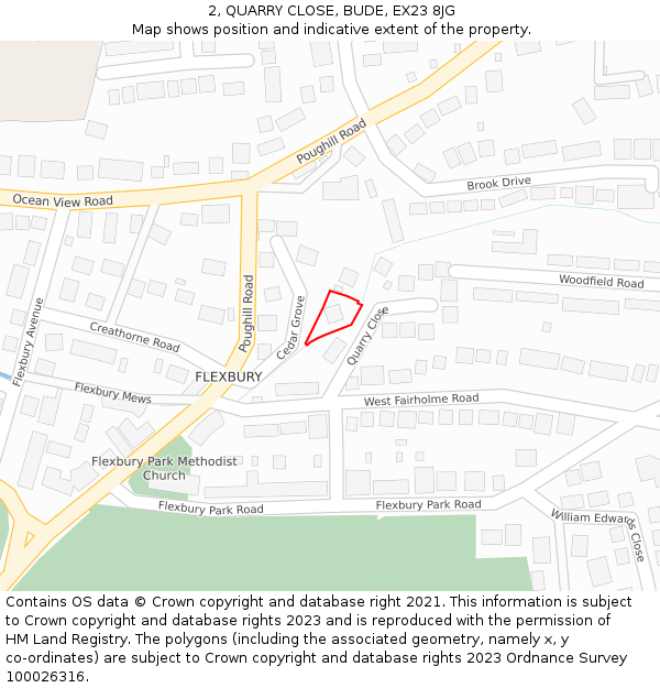 2, QUARRY CLOSE, BUDE, EX23 8JG: Location map and indicative extent of plot