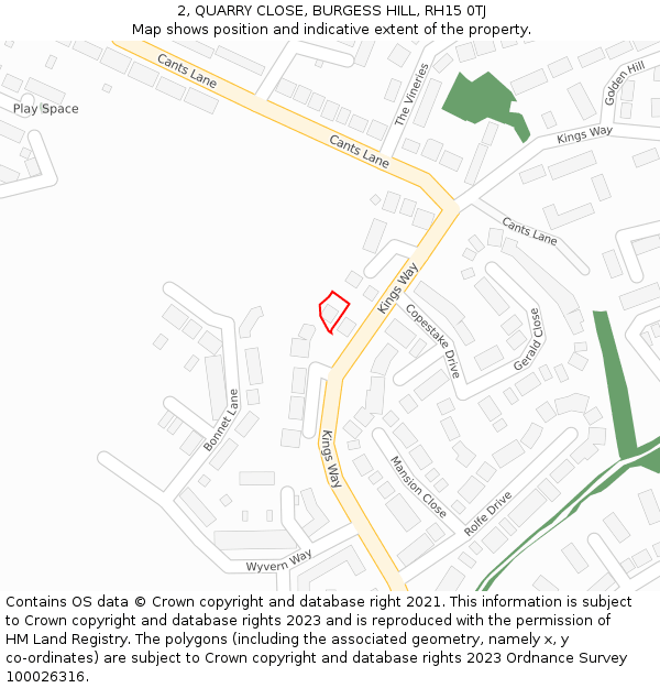 2, QUARRY CLOSE, BURGESS HILL, RH15 0TJ: Location map and indicative extent of plot