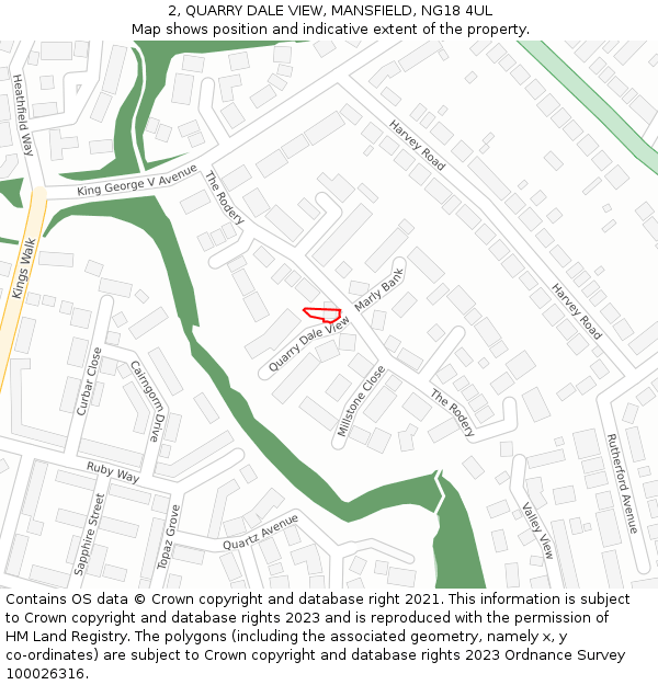 2, QUARRY DALE VIEW, MANSFIELD, NG18 4UL: Location map and indicative extent of plot