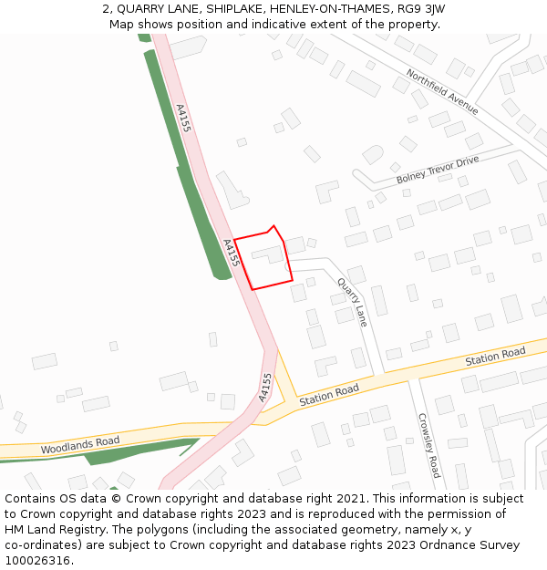 2, QUARRY LANE, SHIPLAKE, HENLEY-ON-THAMES, RG9 3JW: Location map and indicative extent of plot