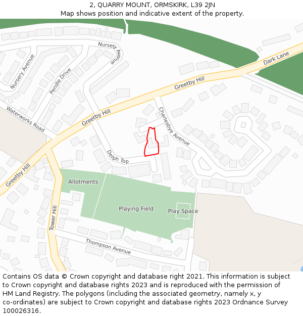 2, QUARRY MOUNT, ORMSKIRK, L39 2JN: Location map and indicative extent of plot