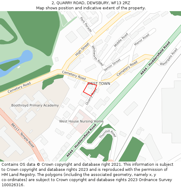2, QUARRY ROAD, DEWSBURY, WF13 2RZ: Location map and indicative extent of plot