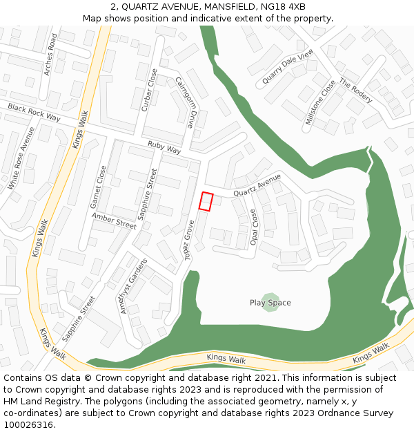 2, QUARTZ AVENUE, MANSFIELD, NG18 4XB: Location map and indicative extent of plot