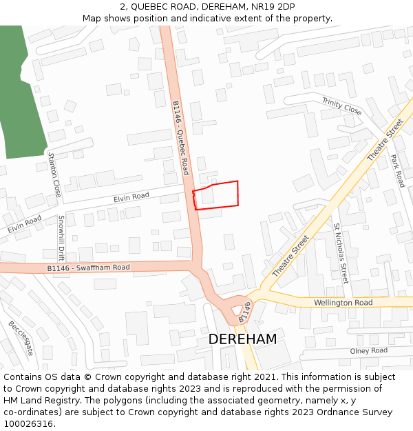 2, QUEBEC ROAD, DEREHAM, NR19 2DP: Location map and indicative extent of plot