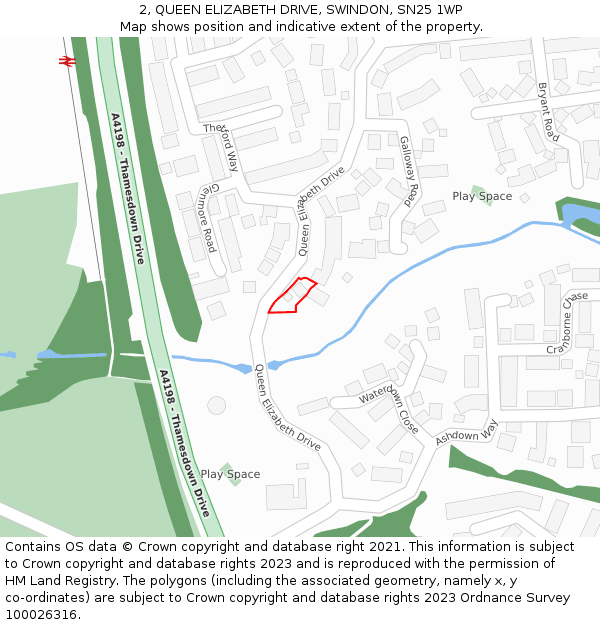 2, QUEEN ELIZABETH DRIVE, SWINDON, SN25 1WP: Location map and indicative extent of plot