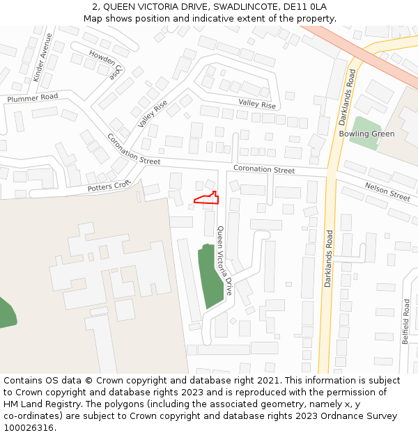 2, QUEEN VICTORIA DRIVE, SWADLINCOTE, DE11 0LA: Location map and indicative extent of plot