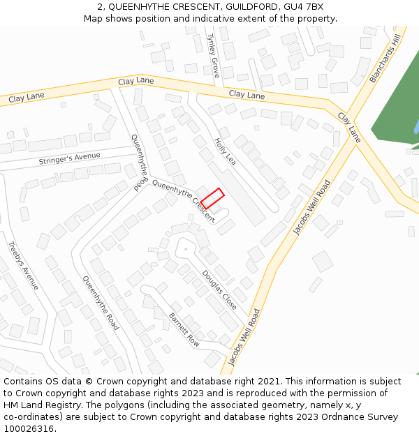 2, QUEENHYTHE CRESCENT, GUILDFORD, GU4 7BX: Location map and indicative extent of plot