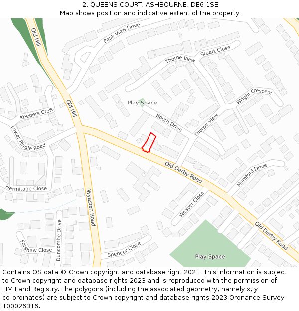 2, QUEENS COURT, ASHBOURNE, DE6 1SE: Location map and indicative extent of plot