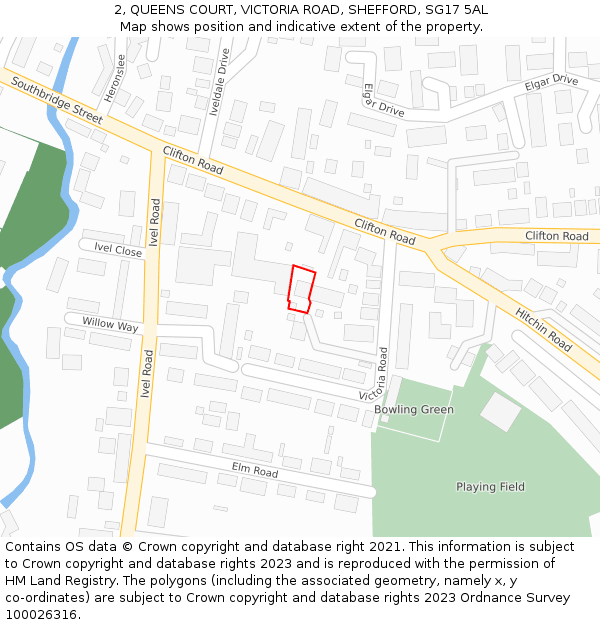 2, QUEENS COURT, VICTORIA ROAD, SHEFFORD, SG17 5AL: Location map and indicative extent of plot