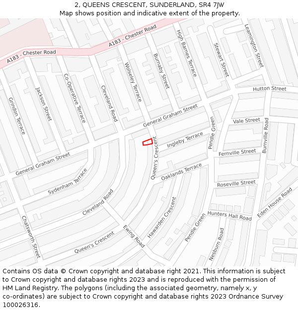 2, QUEENS CRESCENT, SUNDERLAND, SR4 7JW: Location map and indicative extent of plot