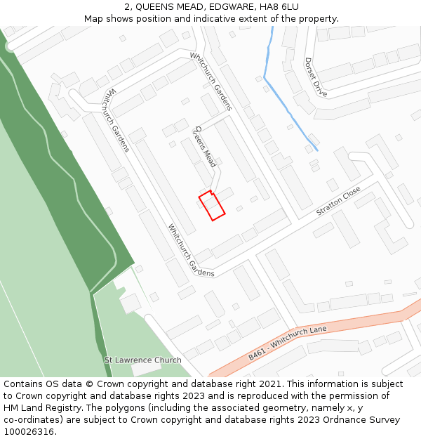 2, QUEENS MEAD, EDGWARE, HA8 6LU: Location map and indicative extent of plot