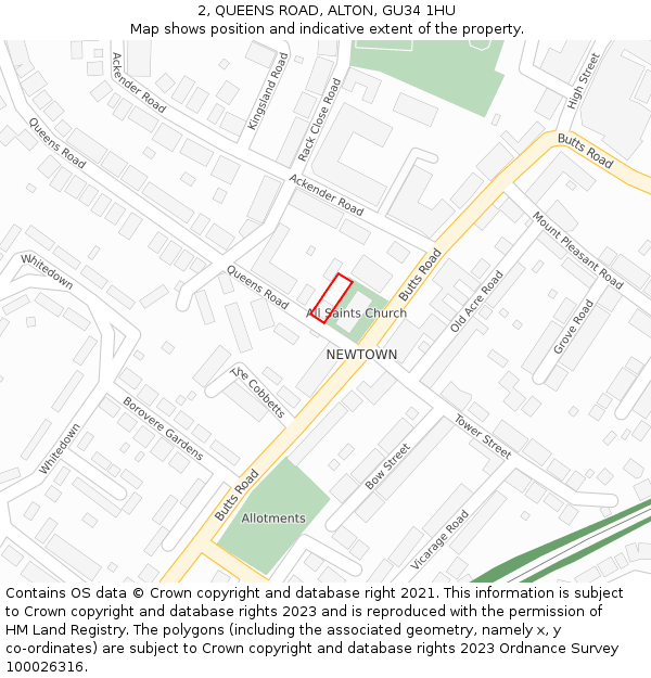 2, QUEENS ROAD, ALTON, GU34 1HU: Location map and indicative extent of plot