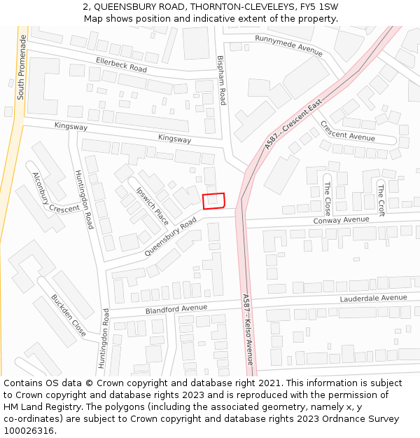 2, QUEENSBURY ROAD, THORNTON-CLEVELEYS, FY5 1SW: Location map and indicative extent of plot