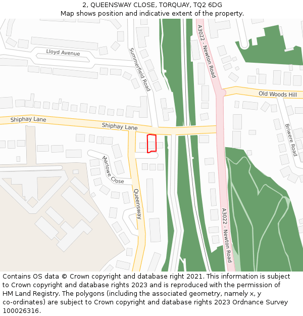 2, QUEENSWAY CLOSE, TORQUAY, TQ2 6DG: Location map and indicative extent of plot