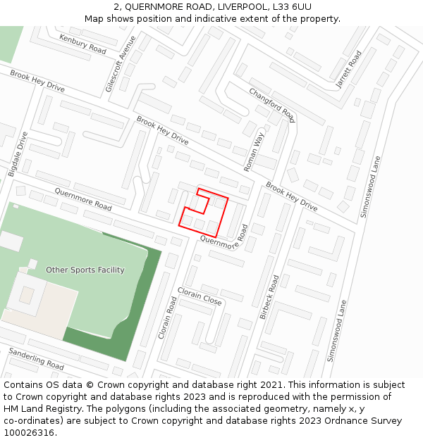 2, QUERNMORE ROAD, LIVERPOOL, L33 6UU: Location map and indicative extent of plot