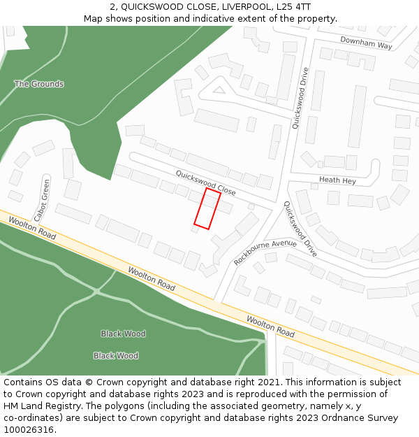 2, QUICKSWOOD CLOSE, LIVERPOOL, L25 4TT: Location map and indicative extent of plot