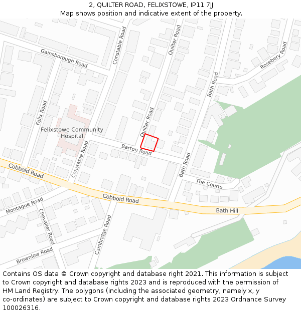 2, QUILTER ROAD, FELIXSTOWE, IP11 7JJ: Location map and indicative extent of plot