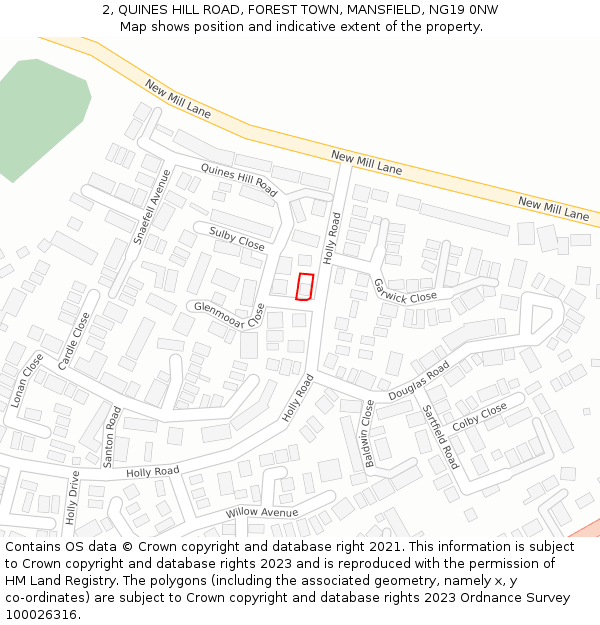 2, QUINES HILL ROAD, FOREST TOWN, MANSFIELD, NG19 0NW: Location map and indicative extent of plot