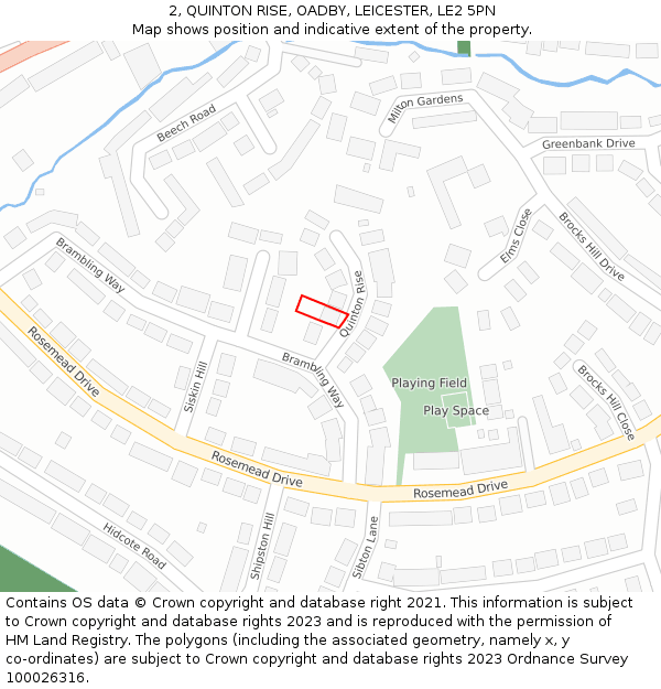 2, QUINTON RISE, OADBY, LEICESTER, LE2 5PN: Location map and indicative extent of plot