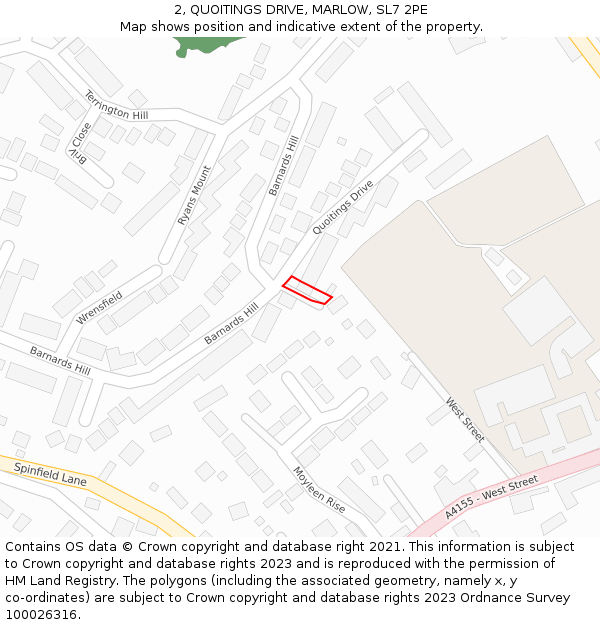 2, QUOITINGS DRIVE, MARLOW, SL7 2PE: Location map and indicative extent of plot