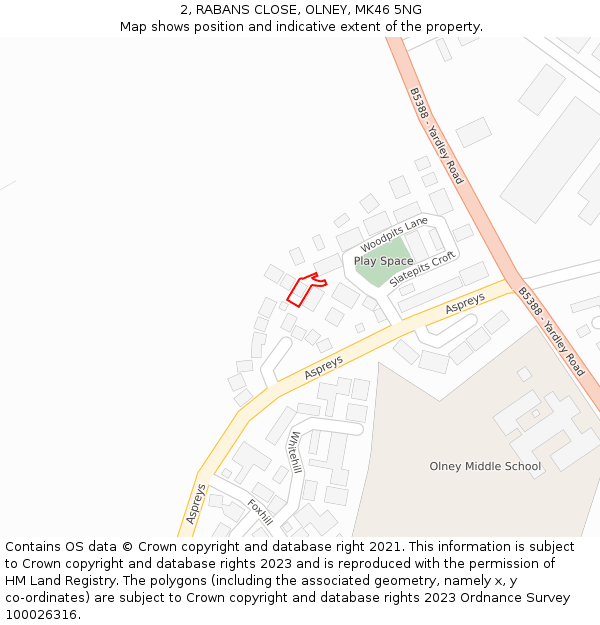 2, RABANS CLOSE, OLNEY, MK46 5NG: Location map and indicative extent of plot
