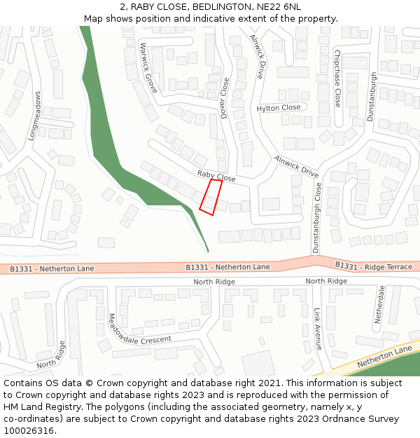 2, RABY CLOSE, BEDLINGTON, NE22 6NL: Location map and indicative extent of plot
