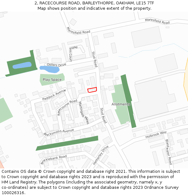 2, RACECOURSE ROAD, BARLEYTHORPE, OAKHAM, LE15 7TF: Location map and indicative extent of plot