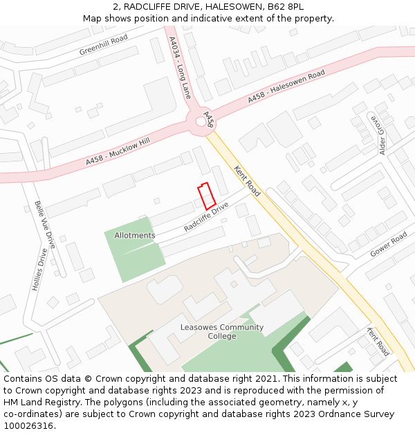2, RADCLIFFE DRIVE, HALESOWEN, B62 8PL: Location map and indicative extent of plot