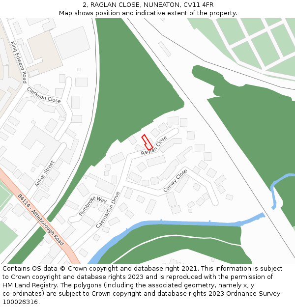 2, RAGLAN CLOSE, NUNEATON, CV11 4FR: Location map and indicative extent of plot