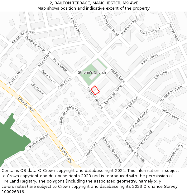 2, RAILTON TERRACE, MANCHESTER, M9 4WE: Location map and indicative extent of plot