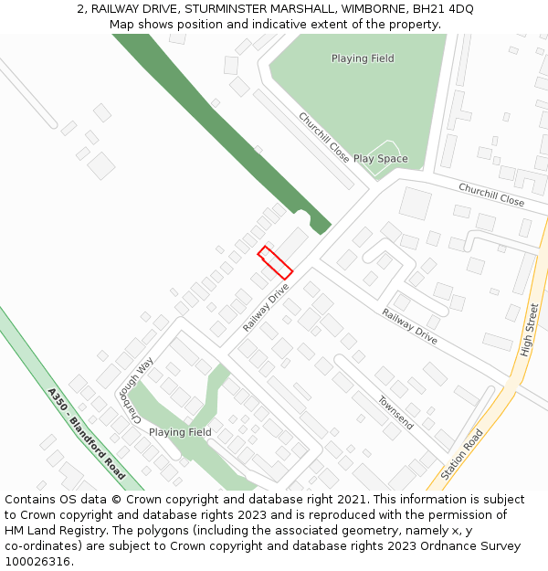 2, RAILWAY DRIVE, STURMINSTER MARSHALL, WIMBORNE, BH21 4DQ: Location map and indicative extent of plot