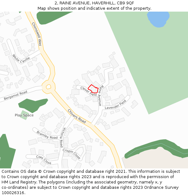 2, RAINE AVENUE, HAVERHILL, CB9 9QF: Location map and indicative extent of plot