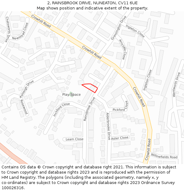 2, RAINSBROOK DRIVE, NUNEATON, CV11 6UE: Location map and indicative extent of plot