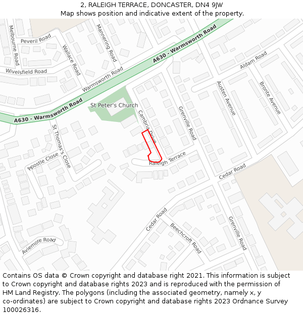 2, RALEIGH TERRACE, DONCASTER, DN4 9JW: Location map and indicative extent of plot