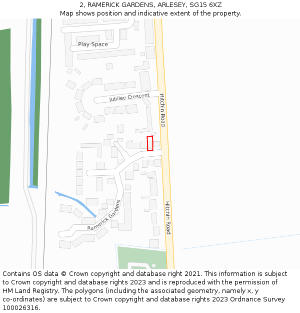 2, RAMERICK GARDENS, ARLESEY, SG15 6XZ: Location map and indicative extent of plot