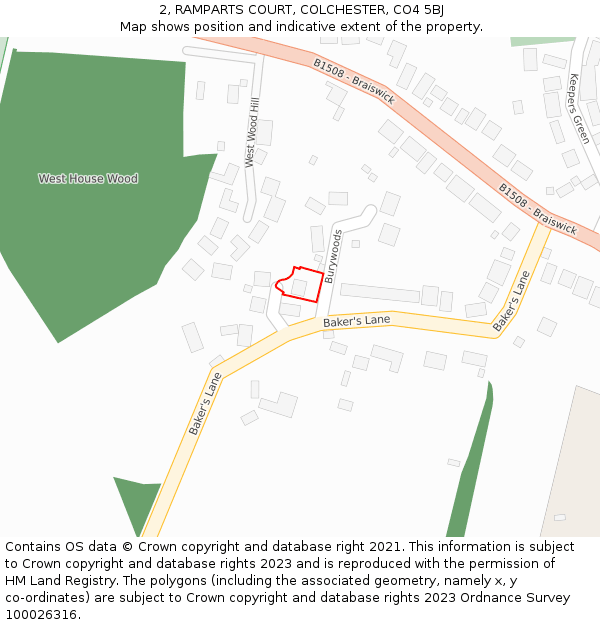 2, RAMPARTS COURT, COLCHESTER, CO4 5BJ: Location map and indicative extent of plot
