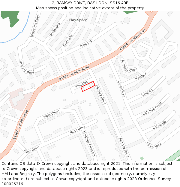 2, RAMSAY DRIVE, BASILDON, SS16 4RR: Location map and indicative extent of plot