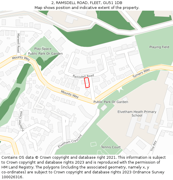 2, RAMSDELL ROAD, FLEET, GU51 1DB: Location map and indicative extent of plot