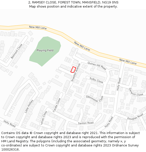 2, RAMSEY CLOSE, FOREST TOWN, MANSFIELD, NG19 0NS: Location map and indicative extent of plot
