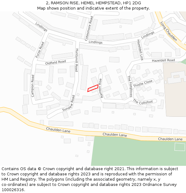 2, RAMSON RISE, HEMEL HEMPSTEAD, HP1 2DG: Location map and indicative extent of plot