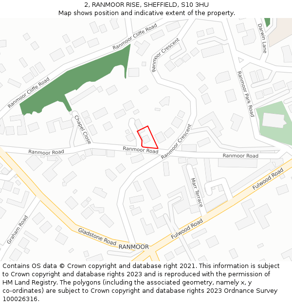 2, RANMOOR RISE, SHEFFIELD, S10 3HU: Location map and indicative extent of plot