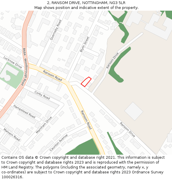 2, RANSOM DRIVE, NOTTINGHAM, NG3 5LR: Location map and indicative extent of plot