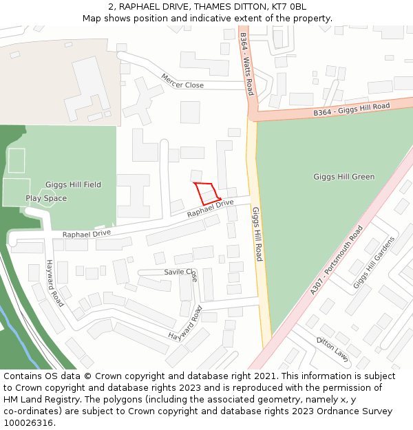 2, RAPHAEL DRIVE, THAMES DITTON, KT7 0BL: Location map and indicative extent of plot