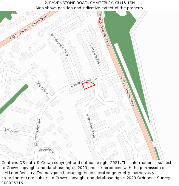 2, RAVENSTONE ROAD, CAMBERLEY, GU15 1SN: Location map and indicative extent of plot