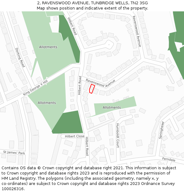 2, RAVENSWOOD AVENUE, TUNBRIDGE WELLS, TN2 3SG: Location map and indicative extent of plot