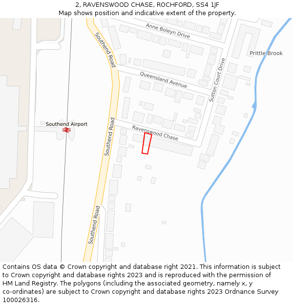 2, RAVENSWOOD CHASE, ROCHFORD, SS4 1JF: Location map and indicative extent of plot