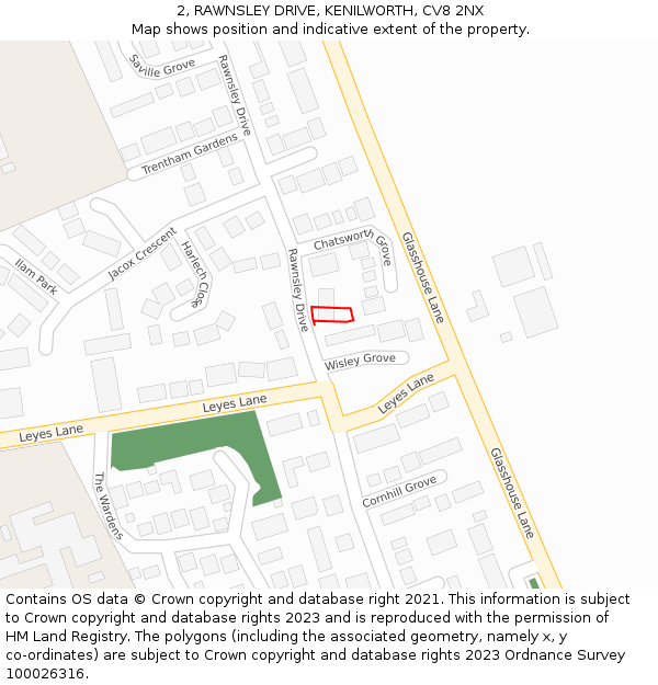 2, RAWNSLEY DRIVE, KENILWORTH, CV8 2NX: Location map and indicative extent of plot